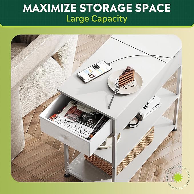 WLIVE Narrow Side Table with Charging Station, Couch Side Table - Image 6
