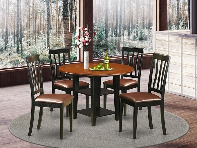 East West Furniture SUAN5-BCH-LC 5 Piece Kitchen Table Set Includes a Round - Image 6