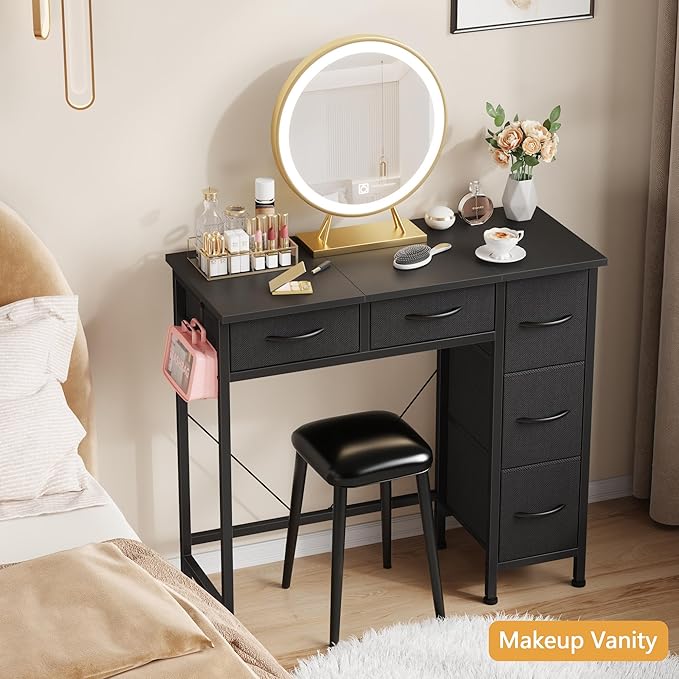Small Computer Desk with 5 Fabric Drawers, 33 Inch Writing Desk - Image 7