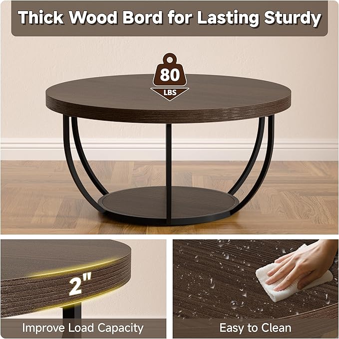 Round Coffee Table, 2-Tier Storage - Image 3