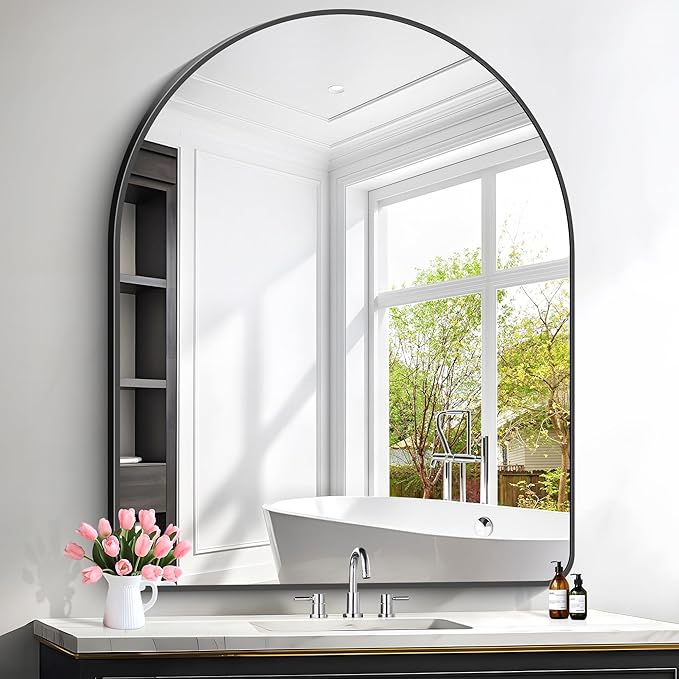 FORBATH Arched Wall Mirror 40"x48", Large Arch Bathroom Mirror Black Aluminum by FORBATH
