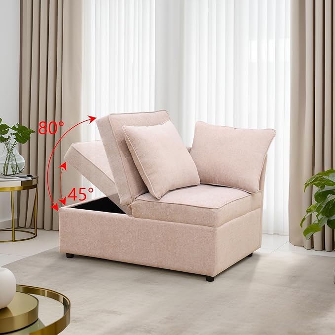 Convertible Ottoman Sofa with Storage, Modern Sackcloth Futon Couch with 2 - Image 3