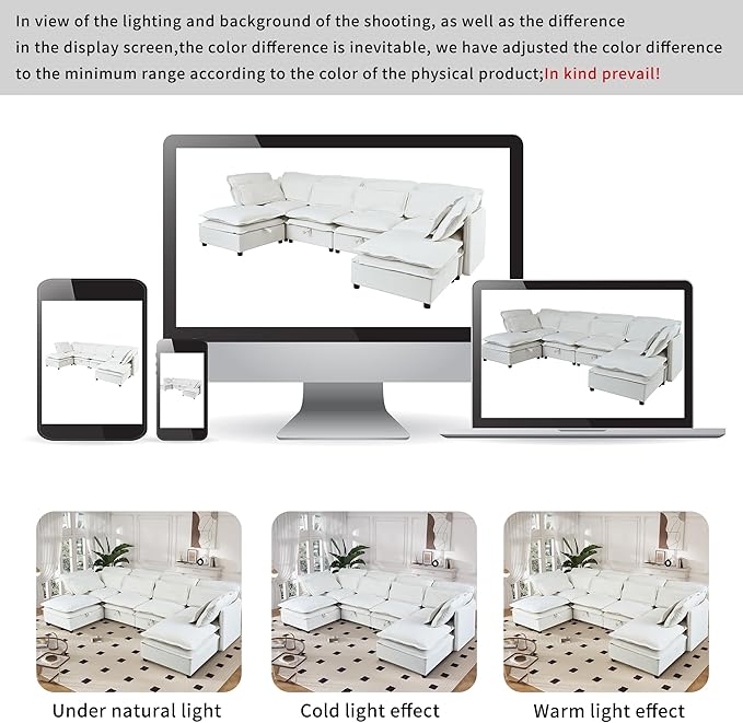 Ball & Cast 124.4" Modular Sectional Sofa, Oversized U-Shaped Couch - Image 5