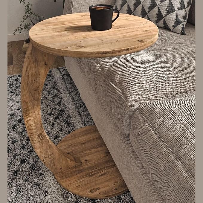 C Shaped End Table for Couch Small Places, Space Saver Round Side Table for - Image 7