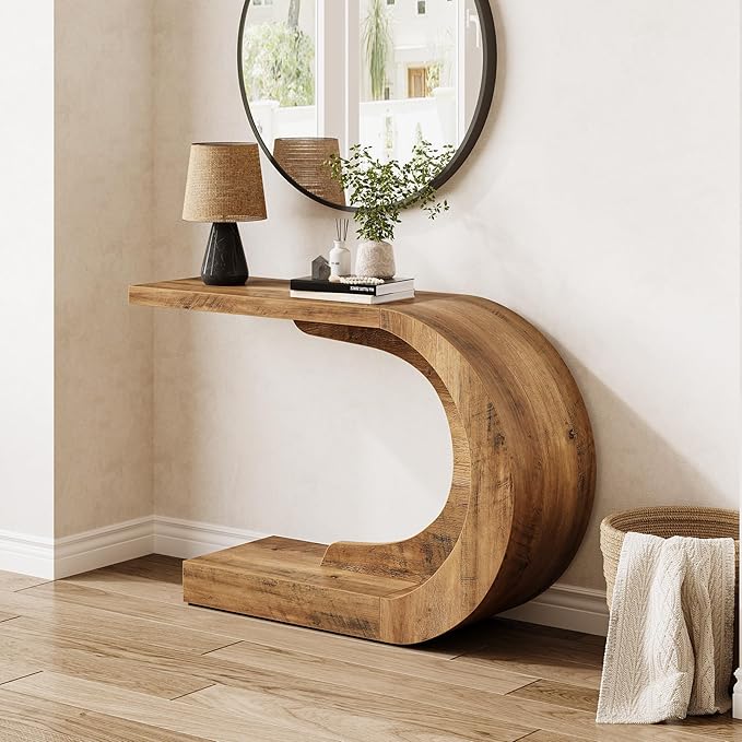 LITTLE TREE 43.3-Inch Farmhouse Console Table, 2-Tier C-Shaped Sofa Table by LITTLETREE