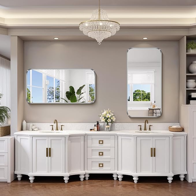 FORBATH 24x48 Inch Bathroom Mirror, Brushed Silver Deep Frame Narrow Full - Image 3