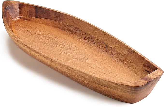 Lucky Boat Serving Tray, Acacia Solid Wood Boat Shape Plate by CAMLOT