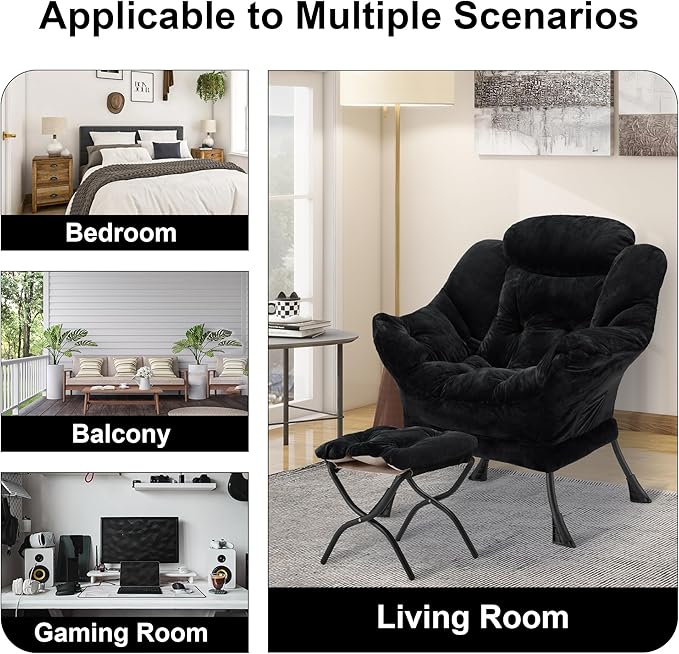 Fabric Lazy Chair with Ottoman, Oversized Upholstered Sofa Chair - Image 8