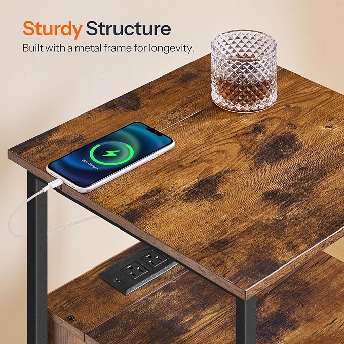 HOOBRO End Table with Charging Station, Bedside Table with 2 Drawer & USB Port - Image 8