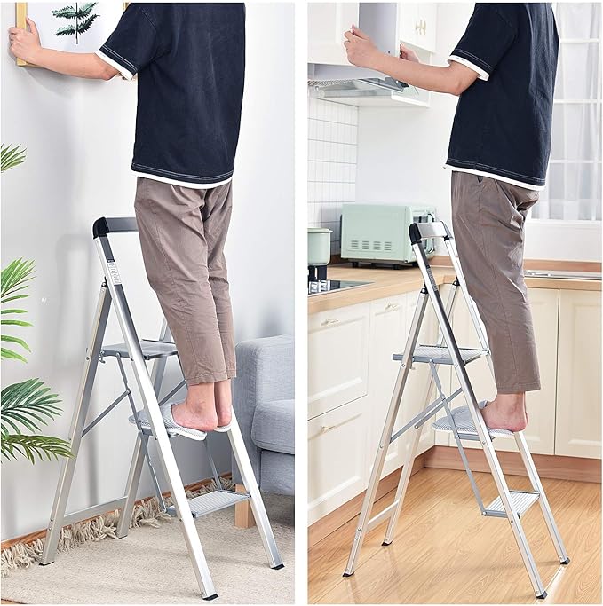 KINGRACK Aluminium 3 Step Ladder, Lightweight Step Stool - Image 7