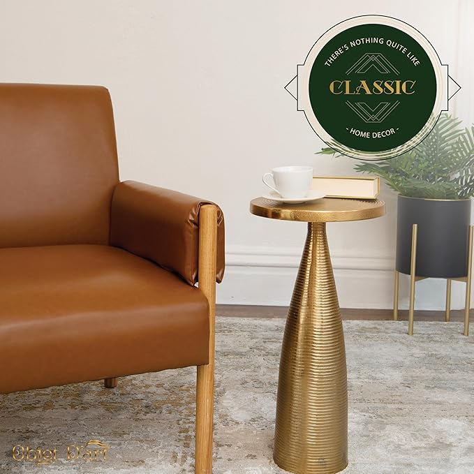 OBJET D'ART Small Round Gold End Tables, Vintage Metal Accent, Coctail and - Image 7