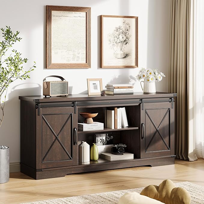 GarveeHome Farmhouse TV Stand for TV up to 65 Inches and Entertainment Center - Image 6