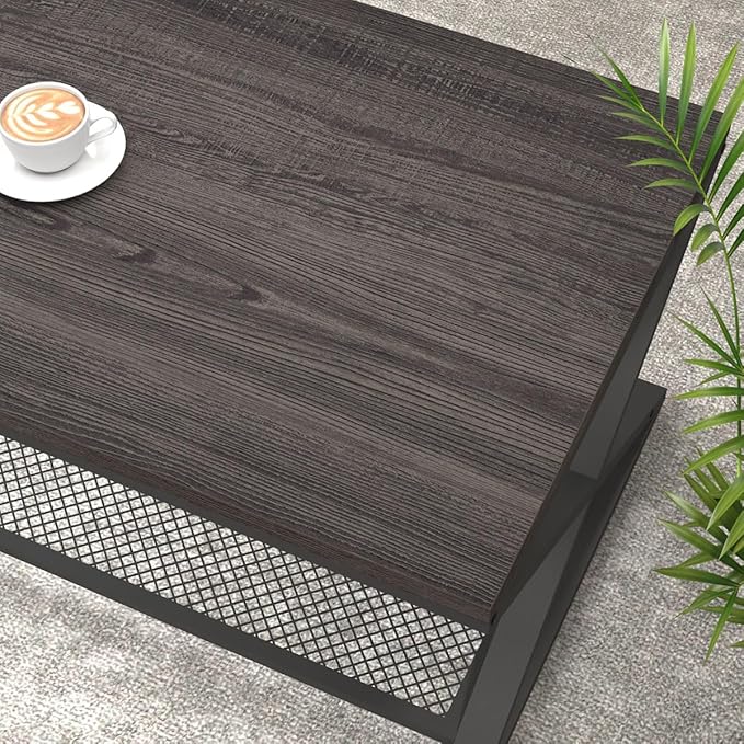 LVB Industrial Grey Coffee Table, 2 Tier Wood Metal Living Room Table, Wooden - Image 4