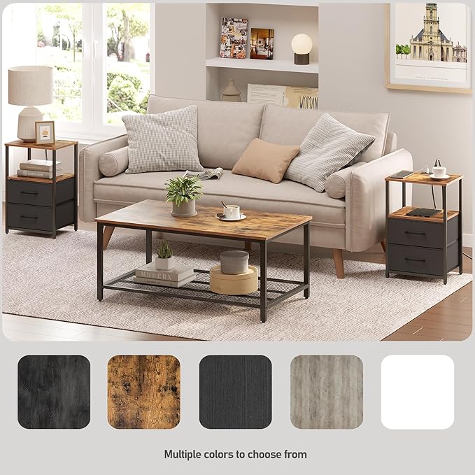 TUTOTAK LED End Table with Charging Station, Nightstand with Cloth Drawer - Image 7