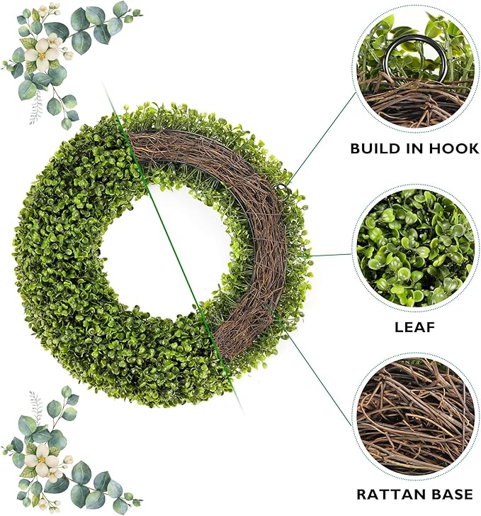 Boxwood Wreath - 20inch Outdoor/Indoor All Seasons Decor - Image 2