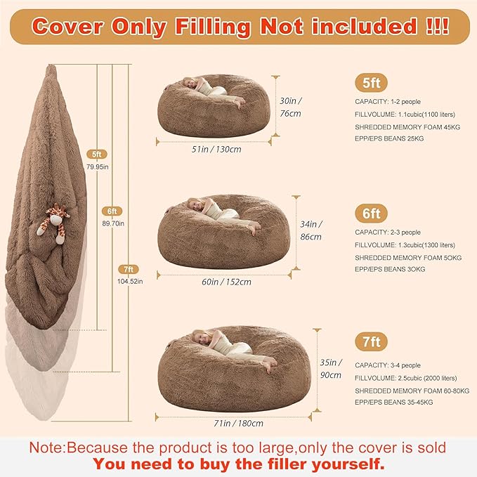 Stuffed Animal Storage Bean Bag Chair Cover Washable Ultra Soft Bean Bag Cover - Image 2