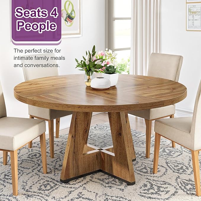 Round Dining Table for 4, Farmhouse Table for Dining Room, Living Room - Image 3