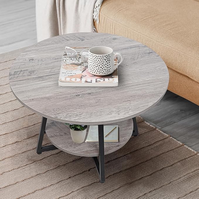 Round Coffee Table, 2-Tier Circle Coffee Table - Image 3