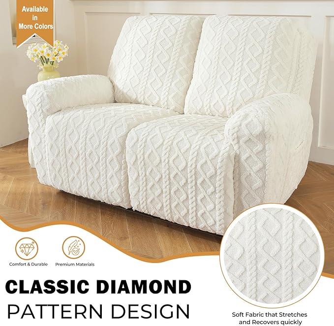 vctops 6 Pieces Geometric Jacquard Plush Recliner Loveseat Slipcovers Soft - Image 3