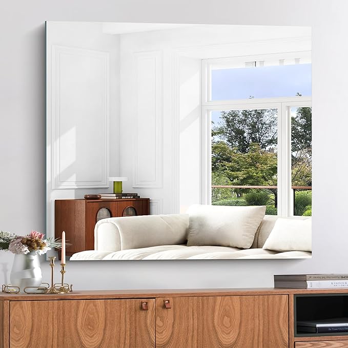 KOCUUY Large Frameless Mirror, 36x40 Inch Rectangle Bathroom Vanity Mirror - Image 3