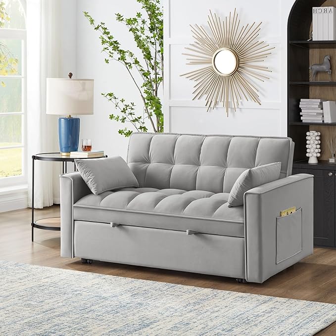 KEIKI Velvet Loveseat Convertible Sofa Bed Sleeper Chair - Image 6