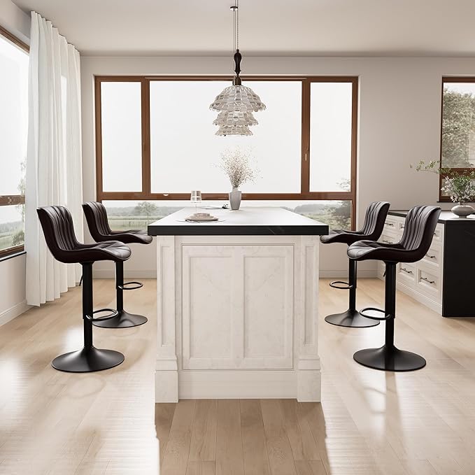 YOUNIKE Brown Bar Stools Set of 6 Modern Swivel Counter Height Bar Chair - Image 9