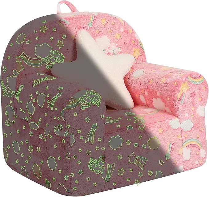 Rainbow Unicorn Kids Sofa with Star Throw Pillow, High Back Toddler Chair Glow by MOMCAYWEX