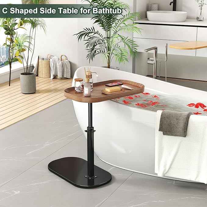 C Shaped Side Table Adjustable Height, 360°Swivel C Shaped End Table, Couch - Image 3