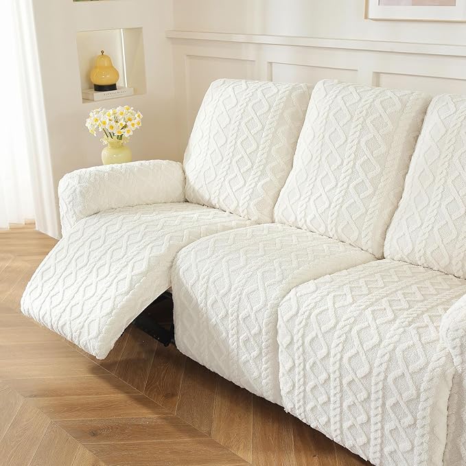 vctops 8 Pieces Geometric Jacquard Plush Recliner Sofa Covers Soft Fuzzy Fluffy - Image 6