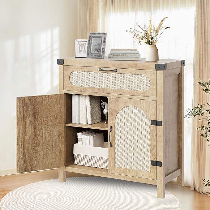 IDEALHOUSE Rattan Cabinet with Drawer, Sideboard with Synthetic Rattan-Accent by IDEALHOUSE