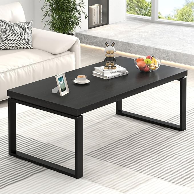 EXCEFUR Black Coffee Table, Modern Rustic Center Table by EXCEFUR