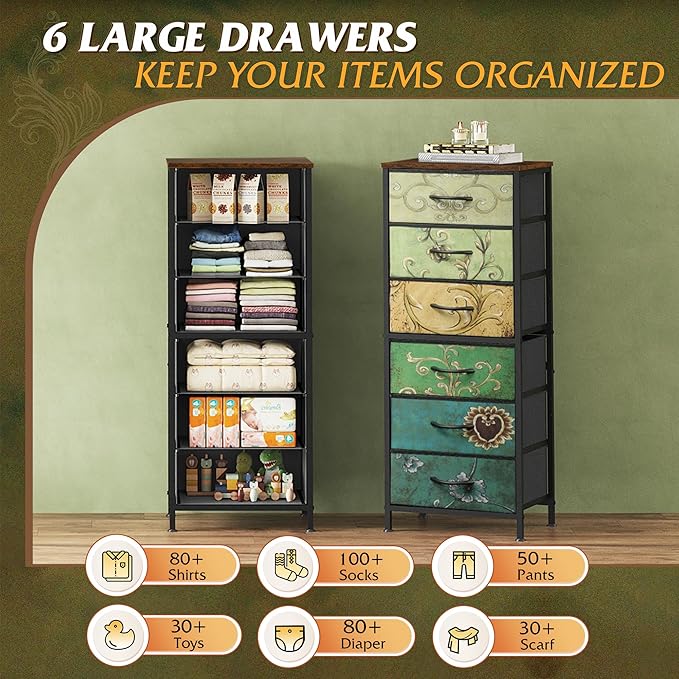 WLIVE Tall Dresser for Bedroom, 6 Drawer Dressers & Chests of Drawers, Fabric - Image 4