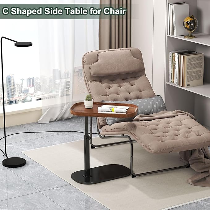 C Shaped Side Table Adjustable Height, 360°Swivel C Shaped End Table, Couch - Image 7