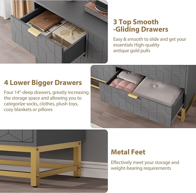 Dresser for Bedroom, 53.5" Wide Dresser Organizer, 7 Drawer - Image 7