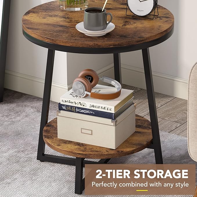 Tribesigns Round End Table Set of 2, 2 Tier Side Table - Image 7