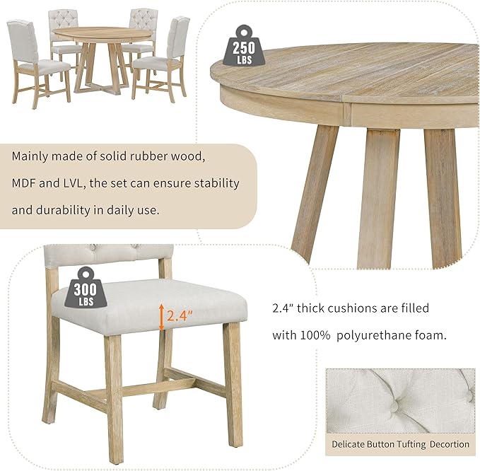 5 Pieces Dining Table Set with 42" Table, Living Room Furniture W/ 4 - Image 4