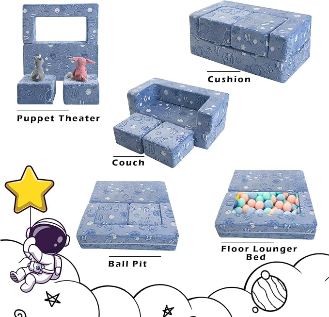 MeMoreCool Glow in The Dark Space Kids Modular Play Couch, Bedroom and Playroom - Image 4
