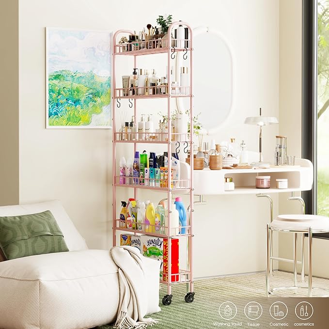 6-Tier Slim Storage Cart, Rolling Kitchen Cart - Image 6