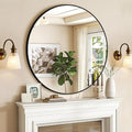 30 Inch Black Round Wall Mirror, Circle Bathroom Mirror by PUZONJIG
