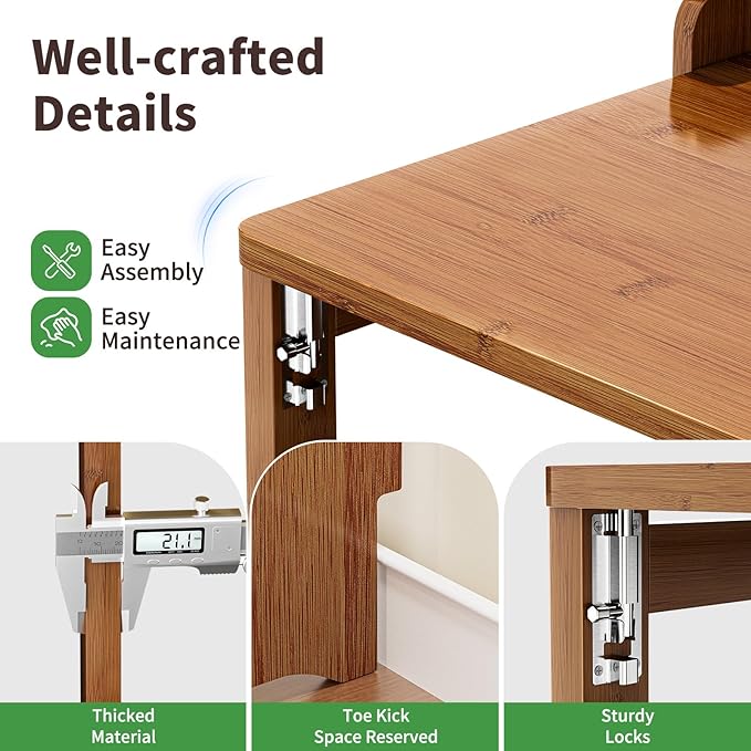 Bamboo Folding Desk with Storage Rack Mid Century Modern Desk - Image 5