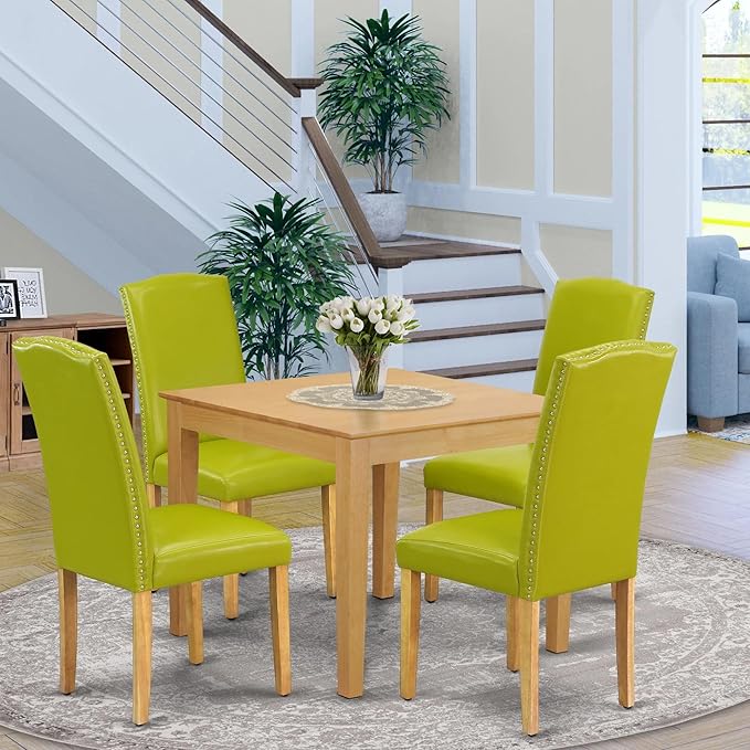 East West Furniture OXEN5-OAK-51 5 Piece Dining Set Includes a Square Dining - Image 2