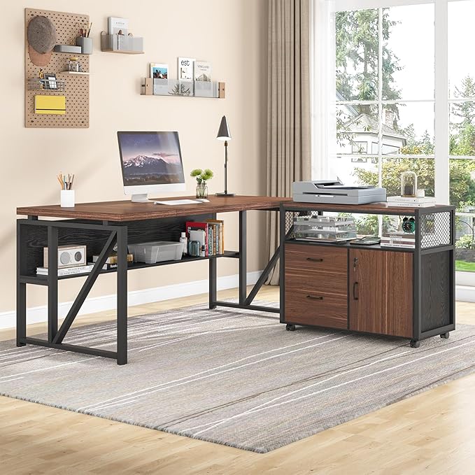 Tribesigns L Shaped Desk with Drawer Cabinet, 2 Piece Home Office Furniture - Image 3