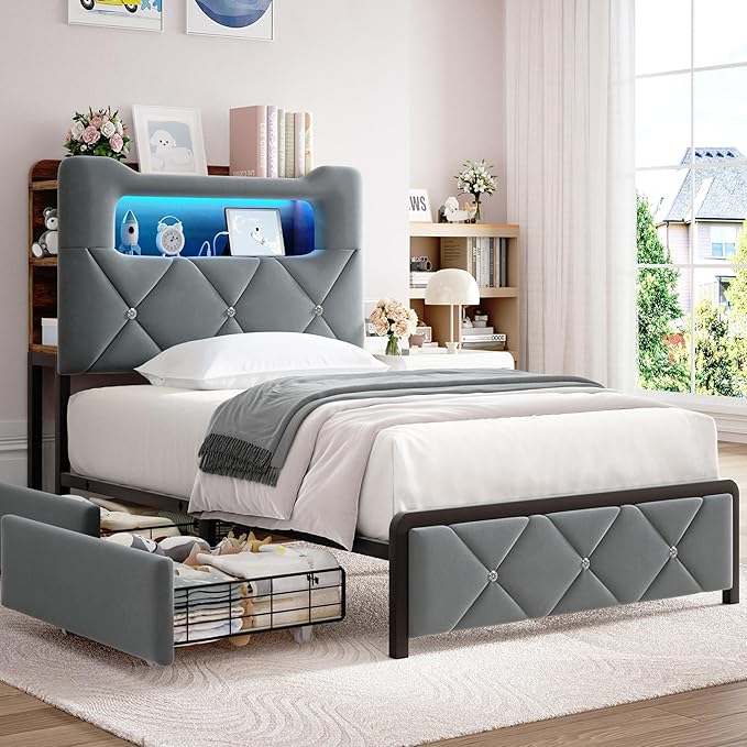 Twin Upholstered LED Bed Frame by JOCOEVOL