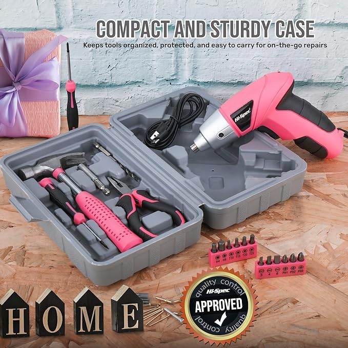 Hi-Spec 19pc 3.6V Pink USB Small Power Screwdriver & Home DIY Tool Kit Set. - Image 7
