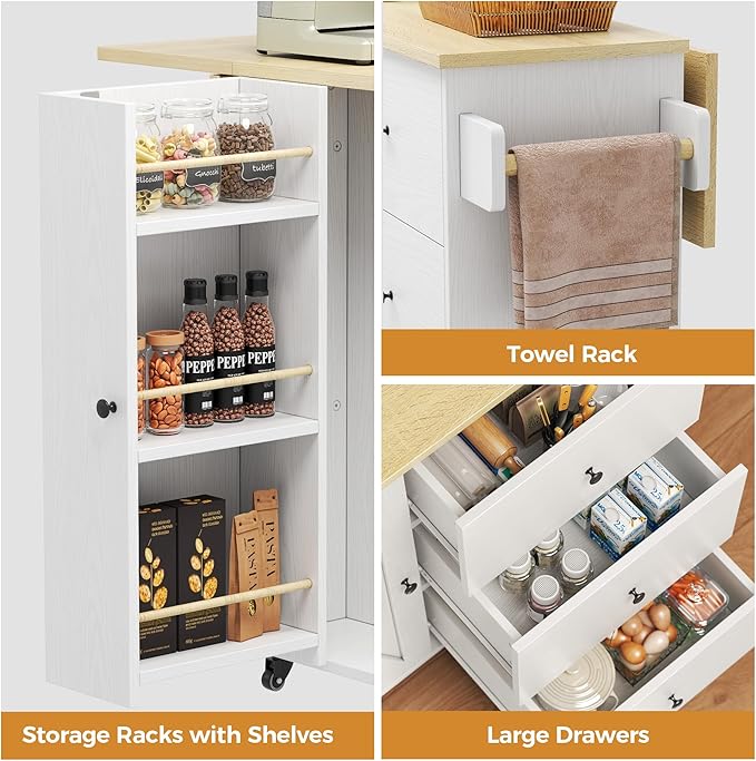 IRONCK Kitchen Island with Storage, 47.2in Rolling Island on Wheels, Kitchen - Image 5