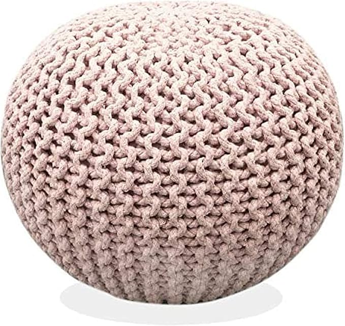FRELISH DECOR Round Pouf Ottoman Hand Knitted 100% Cotton Pouf Foot Stool by FernishDecor