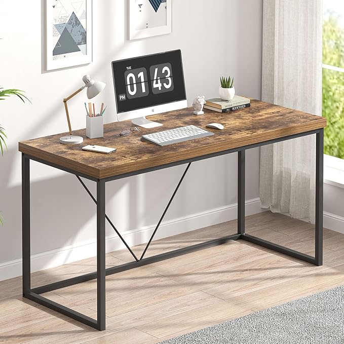 EXCEFUR Industrial Computer Desk, Wood and Metal Home Office Desk, Writing by EXCEFUR
