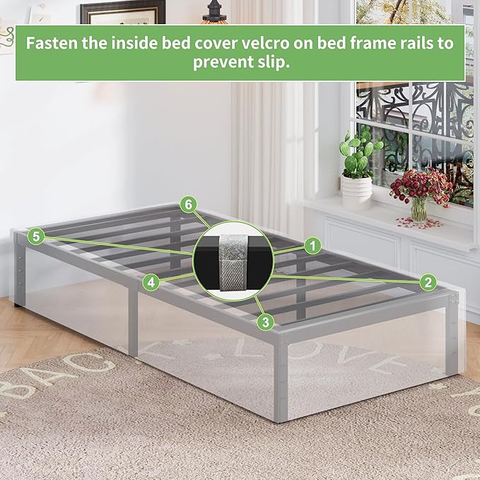 16 Inch Twin Bed Frames with White Skirt Cover, Metal Twin Size Bed Frame with - Image 5