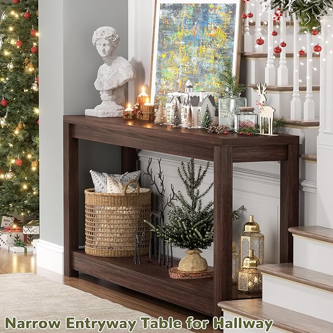 47" Farmhouse Wood Entryway Table Narrow Console Table - Image 4