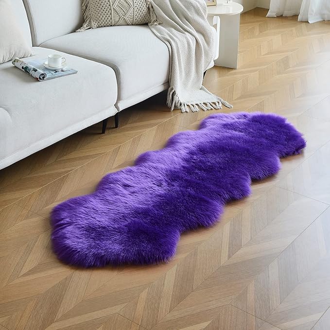 duduta Purple Faux Sheepskin Runner Rugs 2x6 ft, Fluffy Shag Bedroom Rug Fur - Image 5